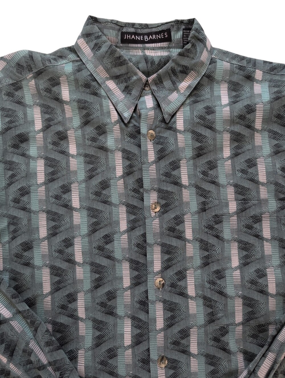 Jhane Barnes Button Down Shirt, Long Sleeves, Retro Design, Men's Large